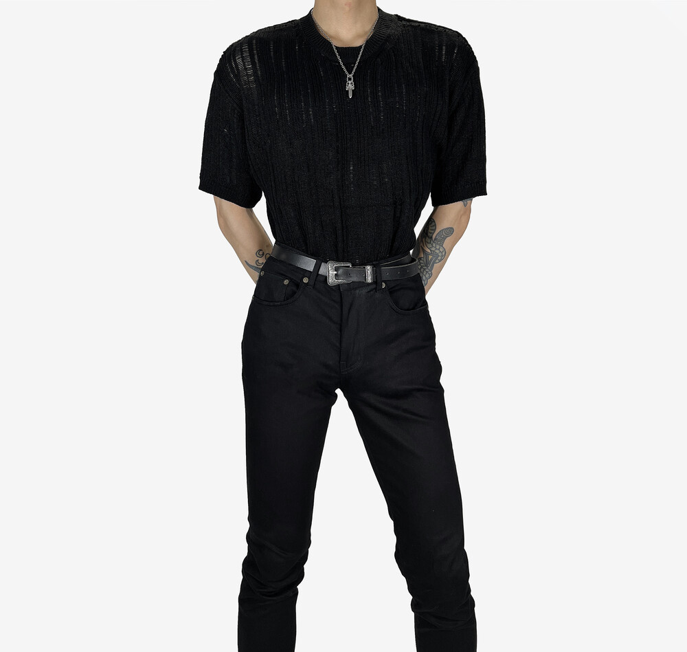 OVERDIE DAMAGE ZIP KNIT / BLK