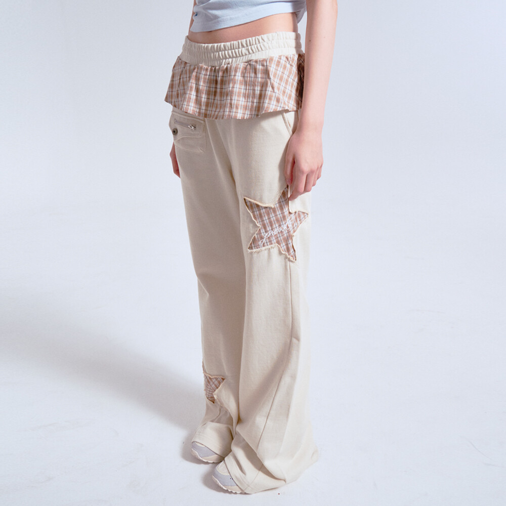 【PRENDA】 CHECKED FRILL SKIRT CUT-OFF BOOTS CUT PANTS CHECKED FRILL SKIRT CUT-OFF BOOTS CUT PANTS OATMEAL