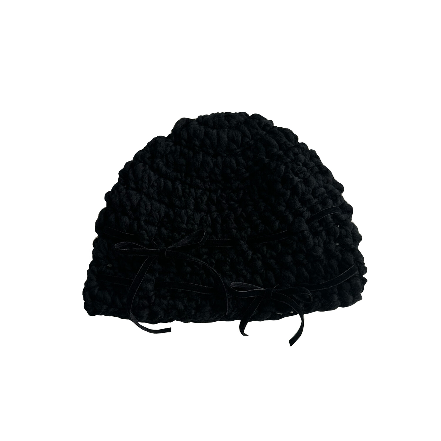 Short Ribbon beanie all black