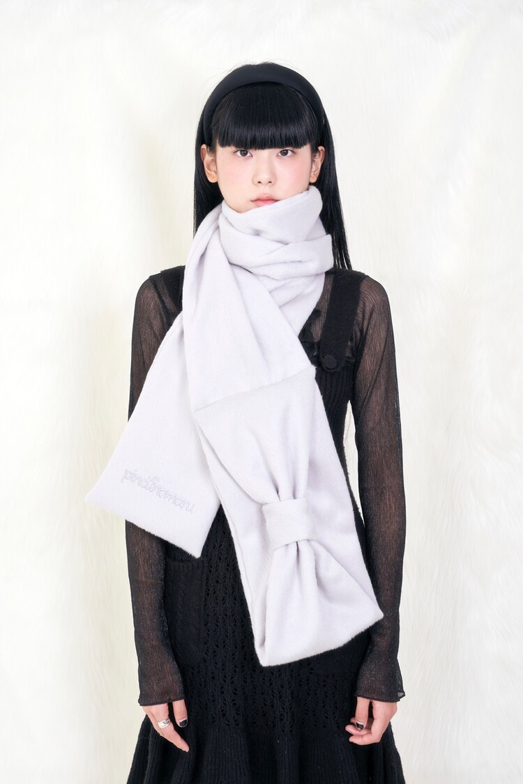 ★PINCUNOMARU★Ribbon Muffler_White gray★正規品/直送料込 last] [low stock] Ribbon Muffler_White gray