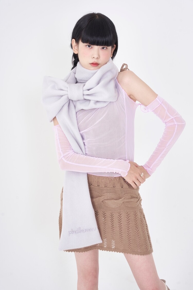 last] [low stock] Ribbon Muffler_White gray