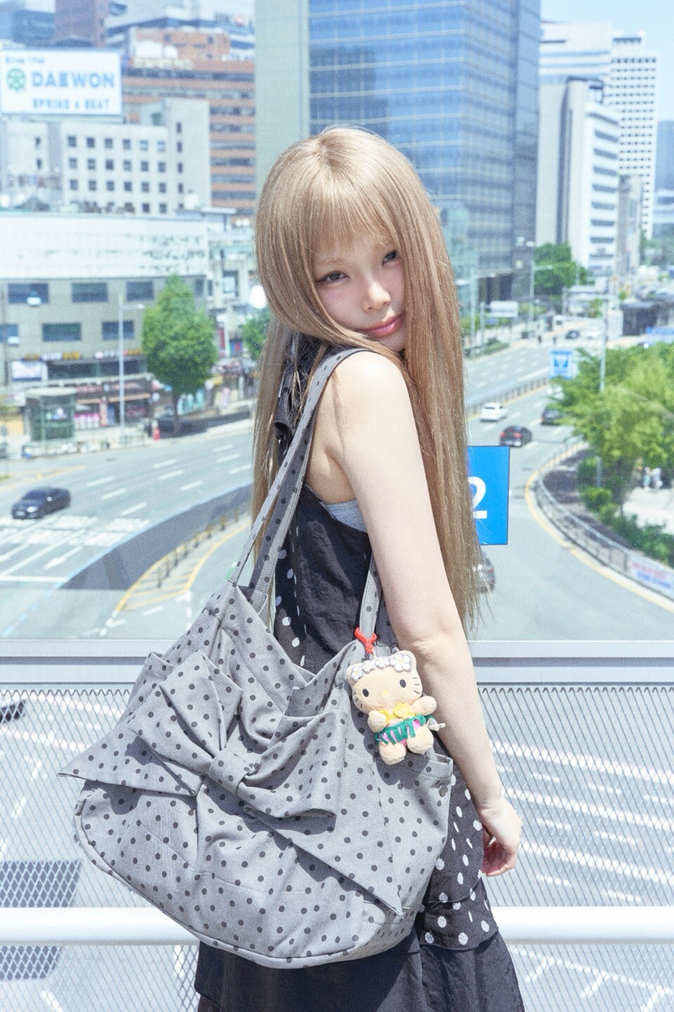 4th]Ribbon bag (Dot-gray)