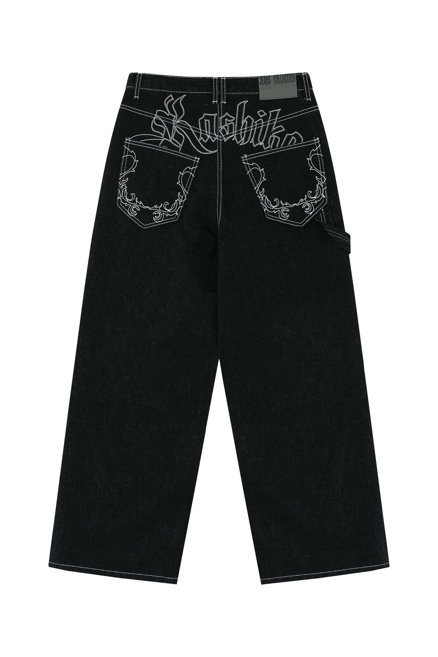 Embroied Nonfade Denim Pants Black