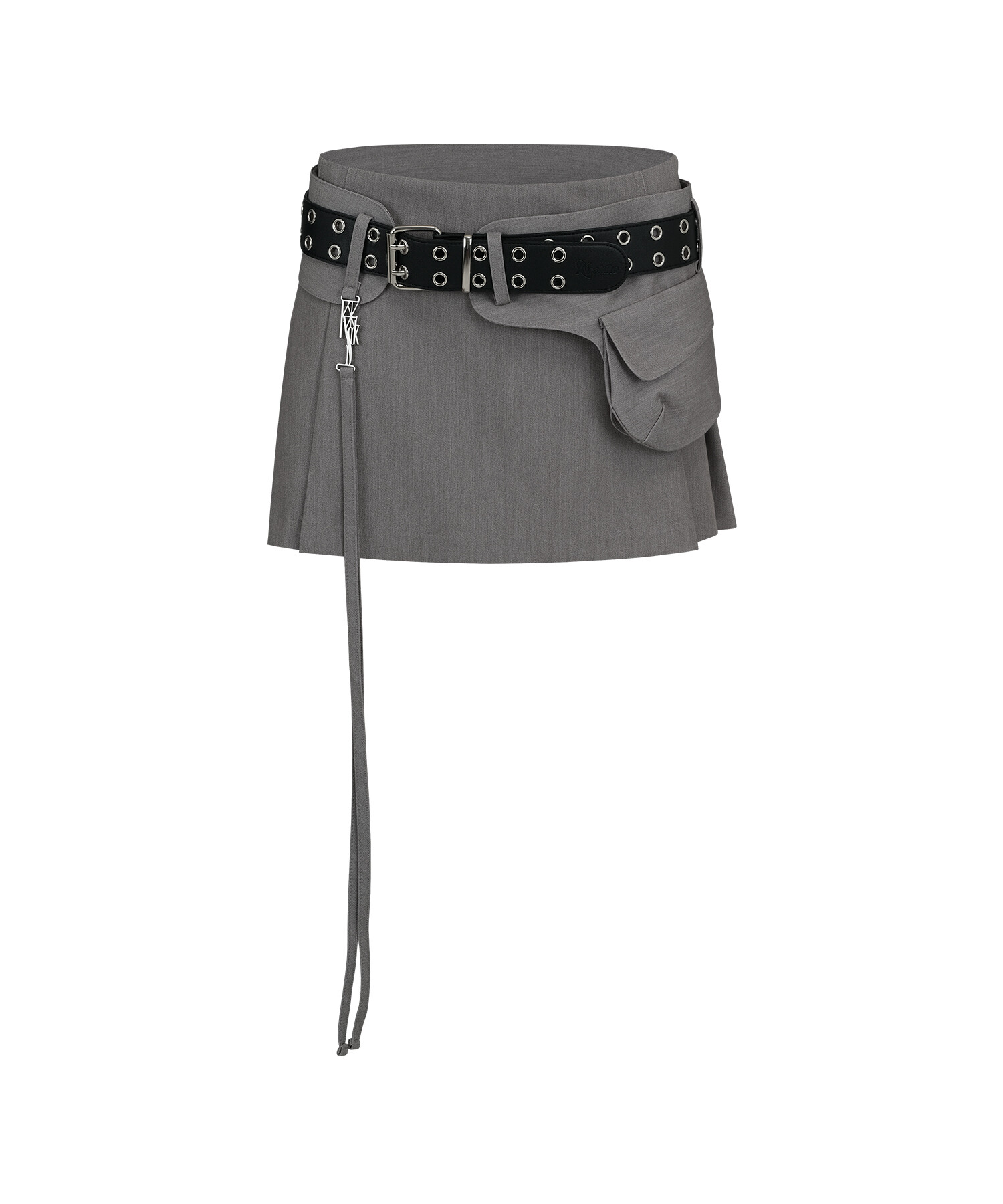 [Kashiko] Pleats Pocket Belt Mini Skirt /追跡付 KASHIKO】 PLEATS POCKET BELT MINI SKIRT : BLACK