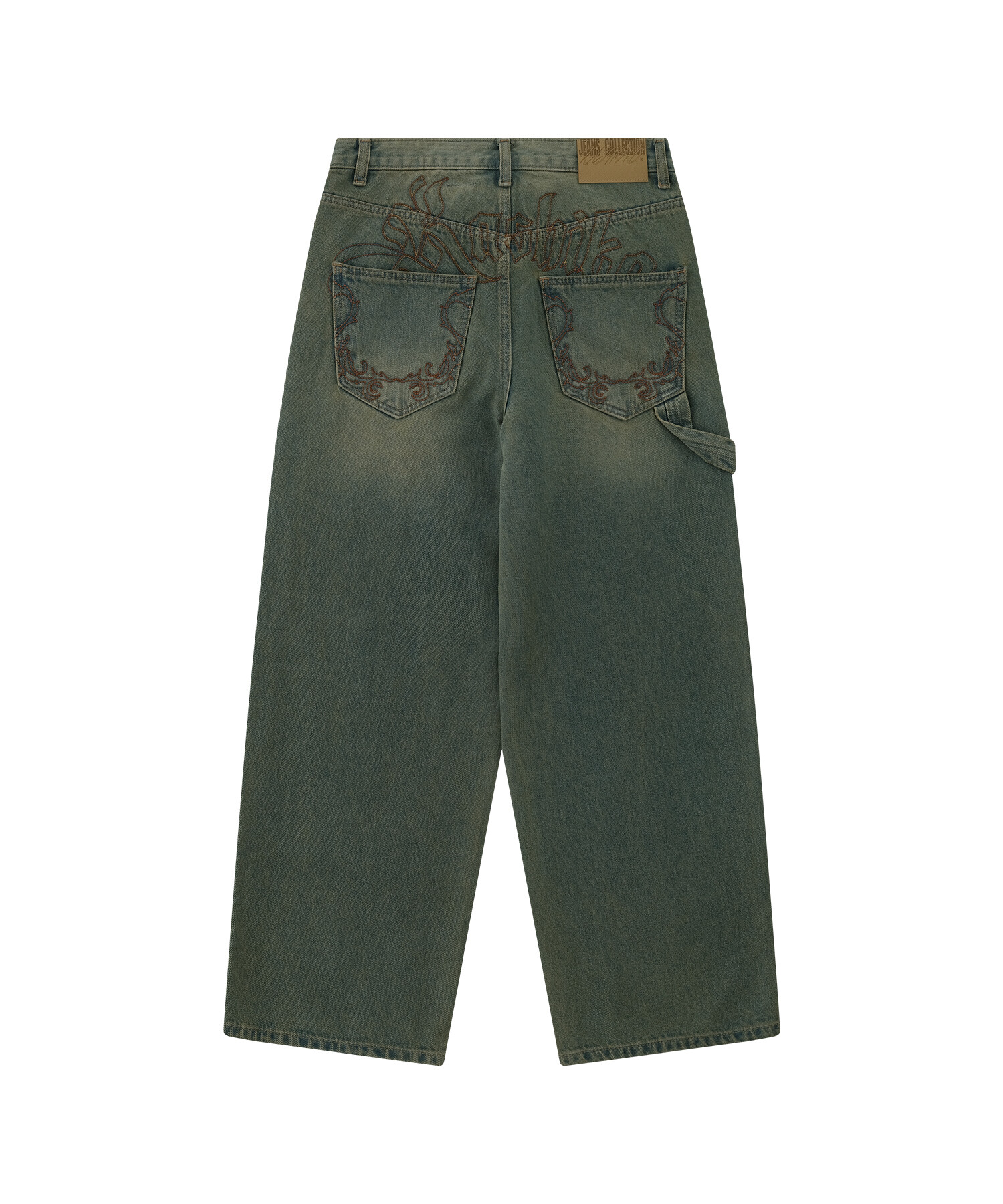 【Kashiko】 Embroidered Washing Denim Pants Embroidered Washing Denim Pants Blue