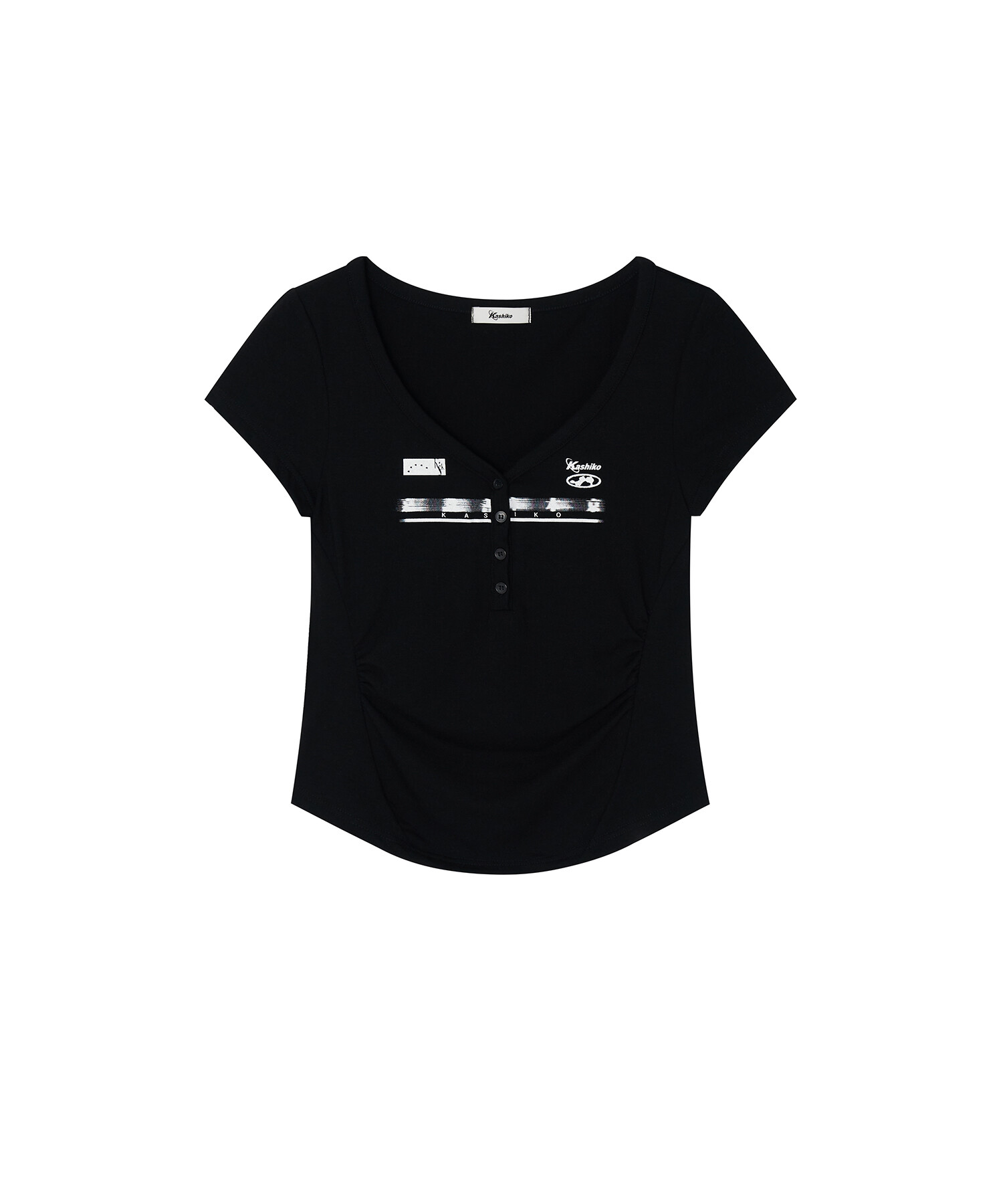 Zen Button Henley Neck Top Black