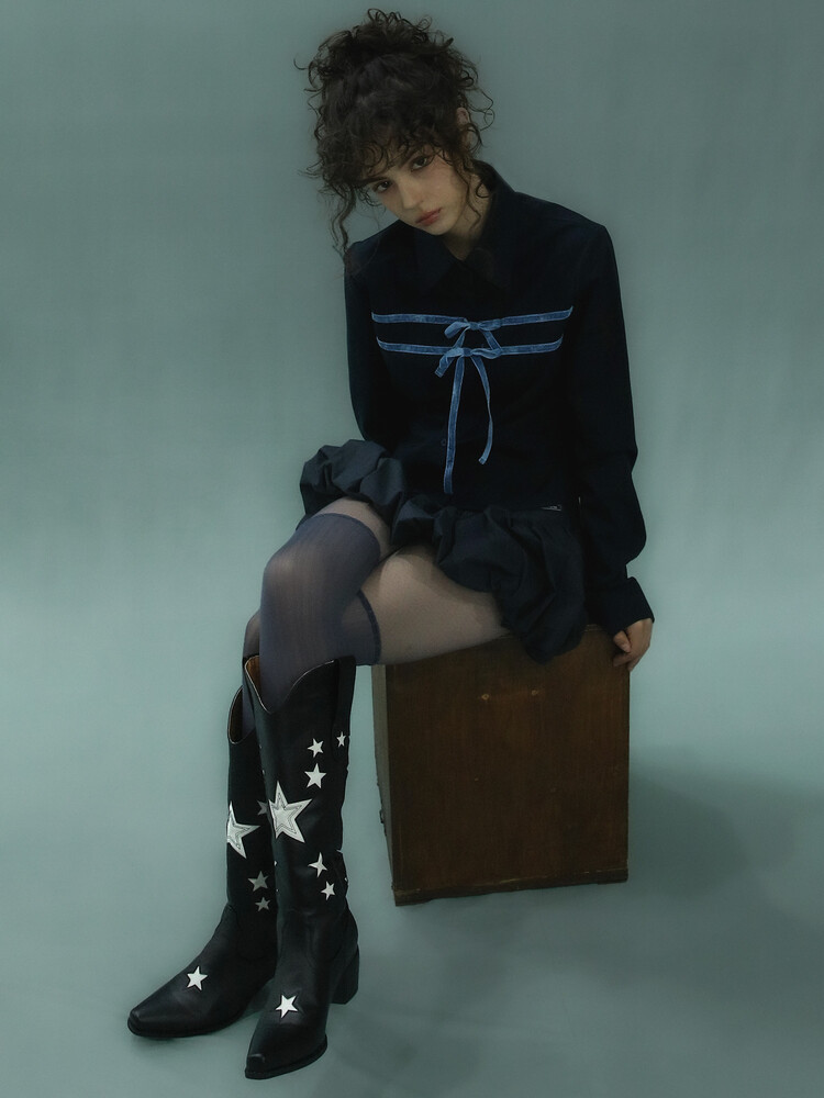 アイドル御用達ブランド【bad blue】レザーカウボーイブーツ★ Leather Cowboy Boots Black