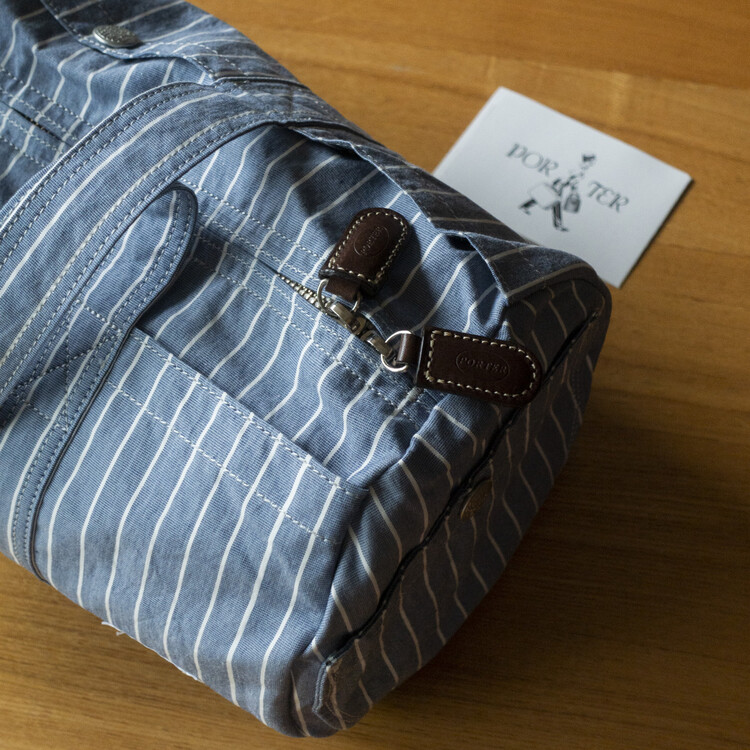 PORTER - 70th Anniversary BOSTON BAG L (Stripe / Blue & White)