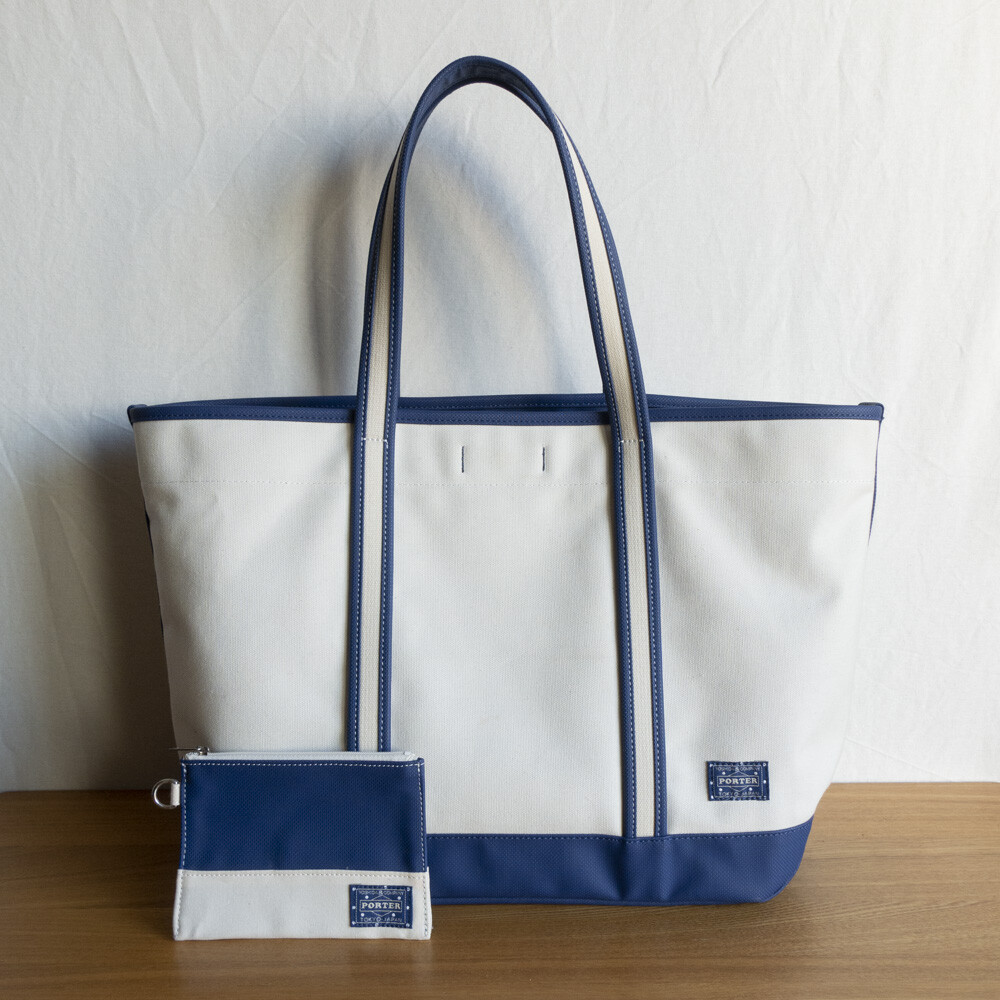 PORTER GIRL - BOYFRIEND TOTE BAG L (Ivory & Navy)