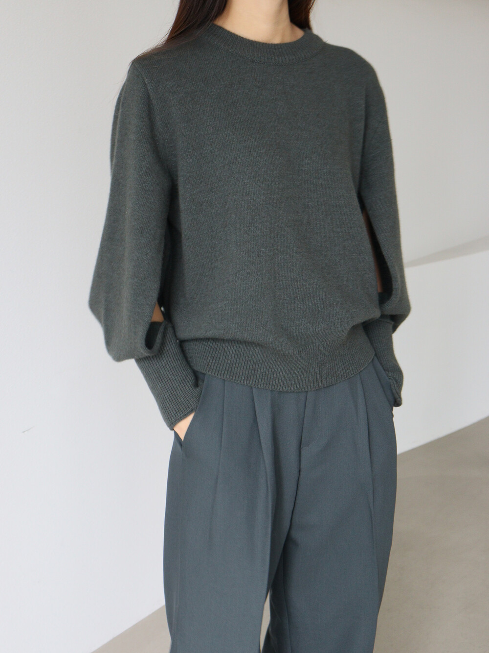 CABLE SLEEVE KNIT (2COLOR)