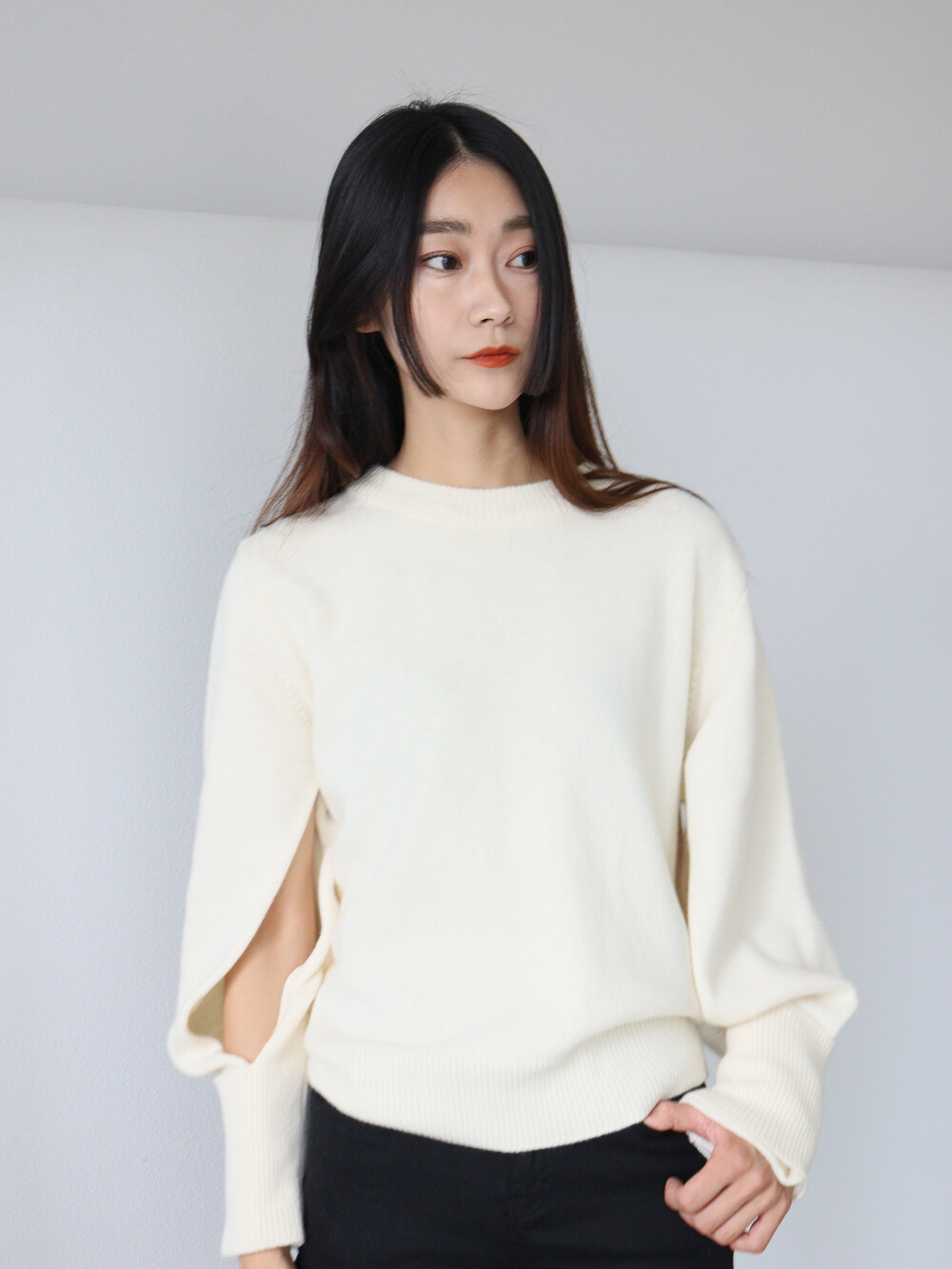 CABLE SLEEVE KNIT (2COLOR)