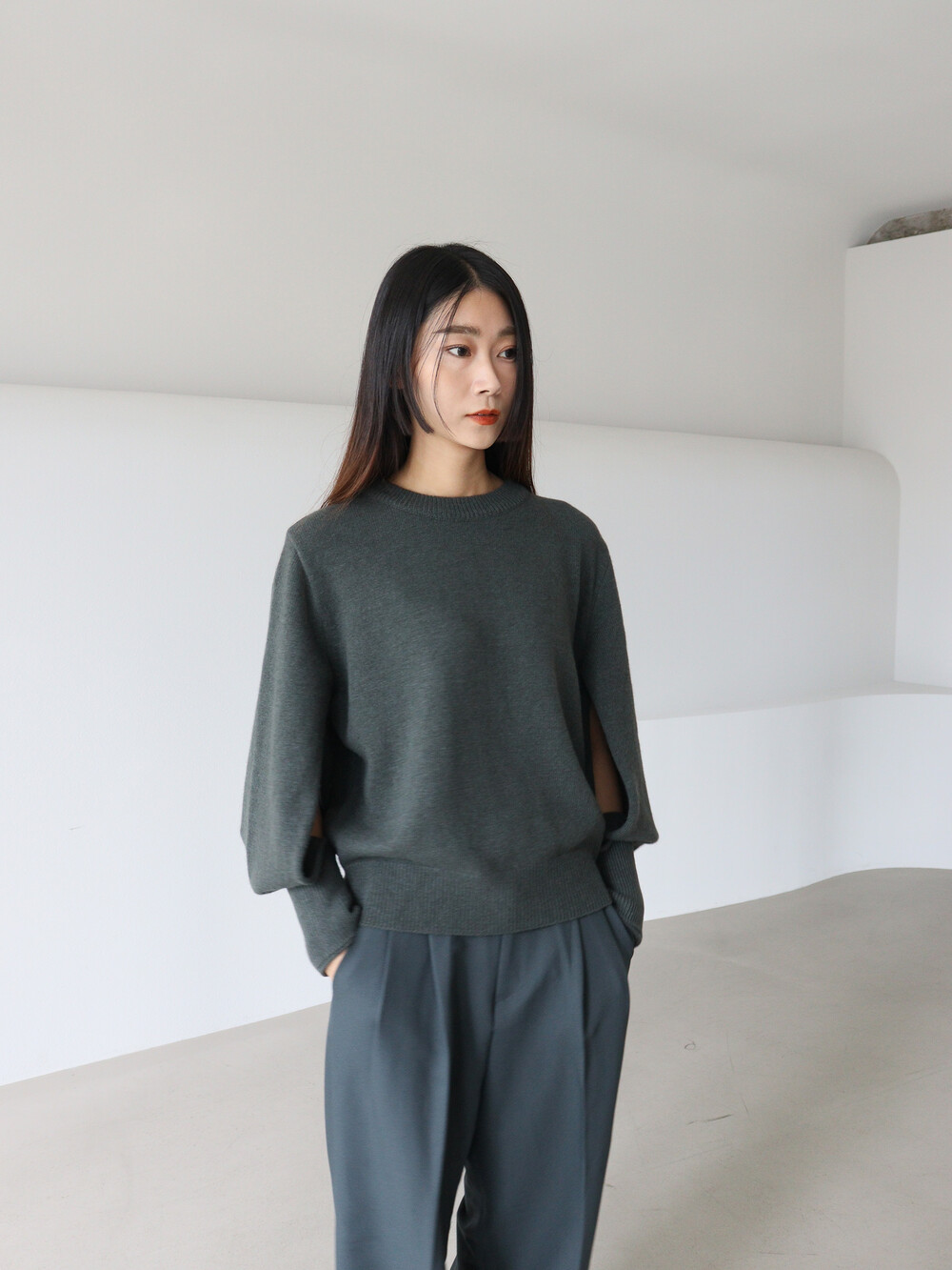 CABLE SLEEVE KNIT (2COLOR)