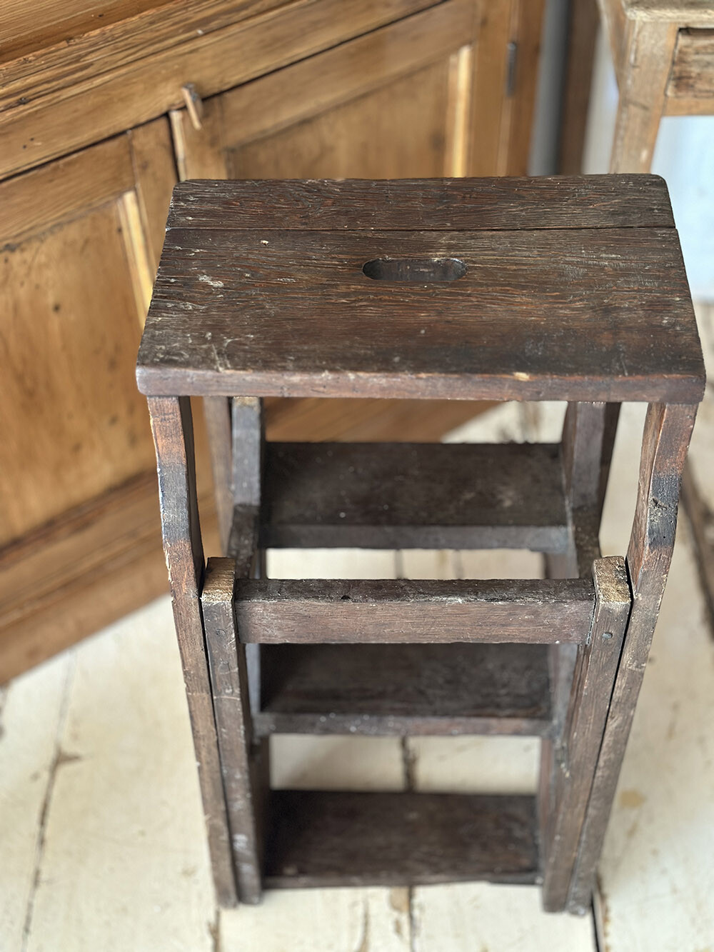 올드 빈티지 파인 래더 / 하이 스툴
