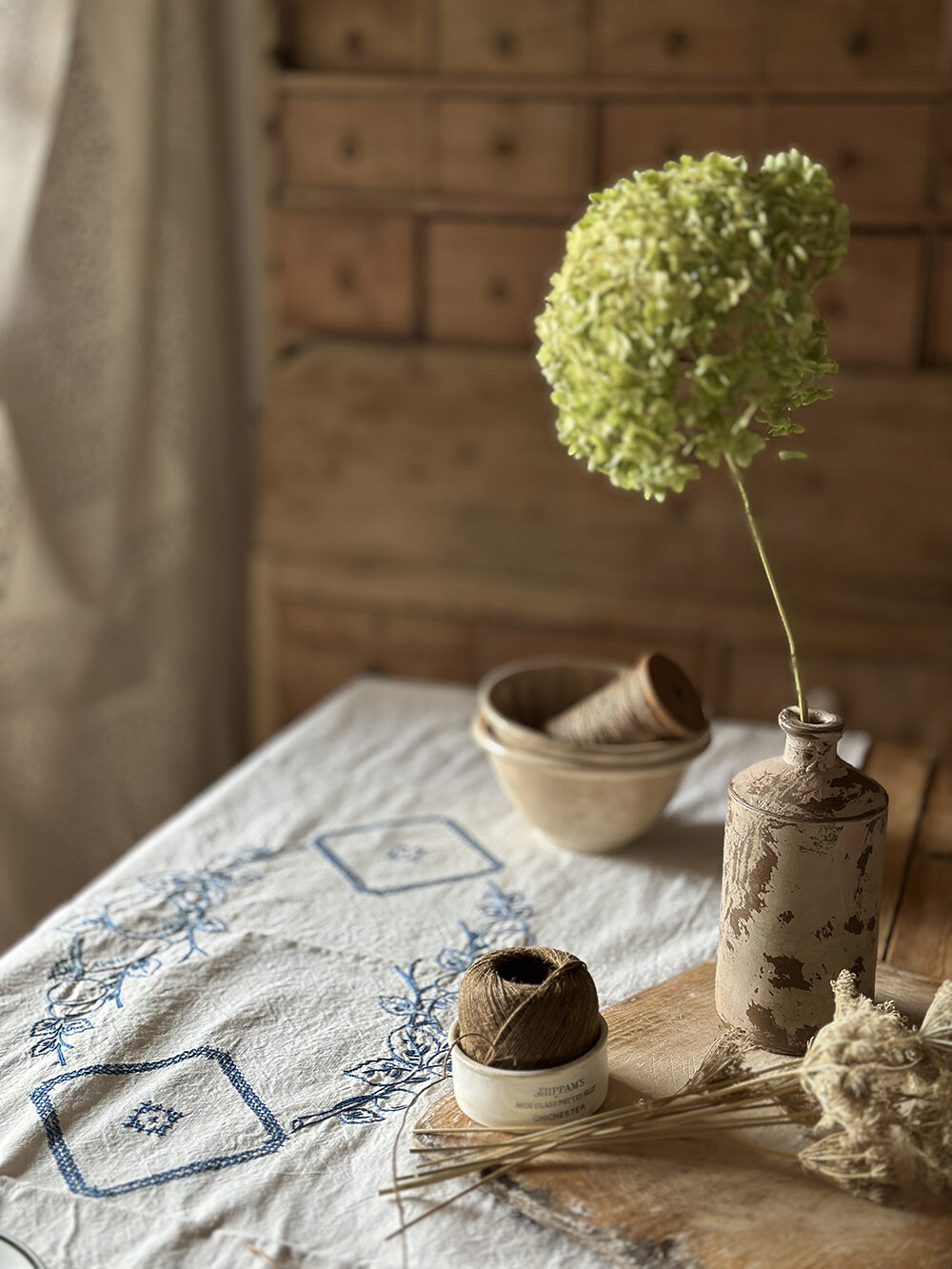 빈티지 프렌치 리넨 테이블 러너