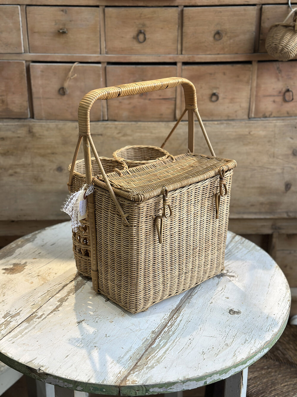25a-019 빈티지 피크닉 바스켓 - 와인 홀더