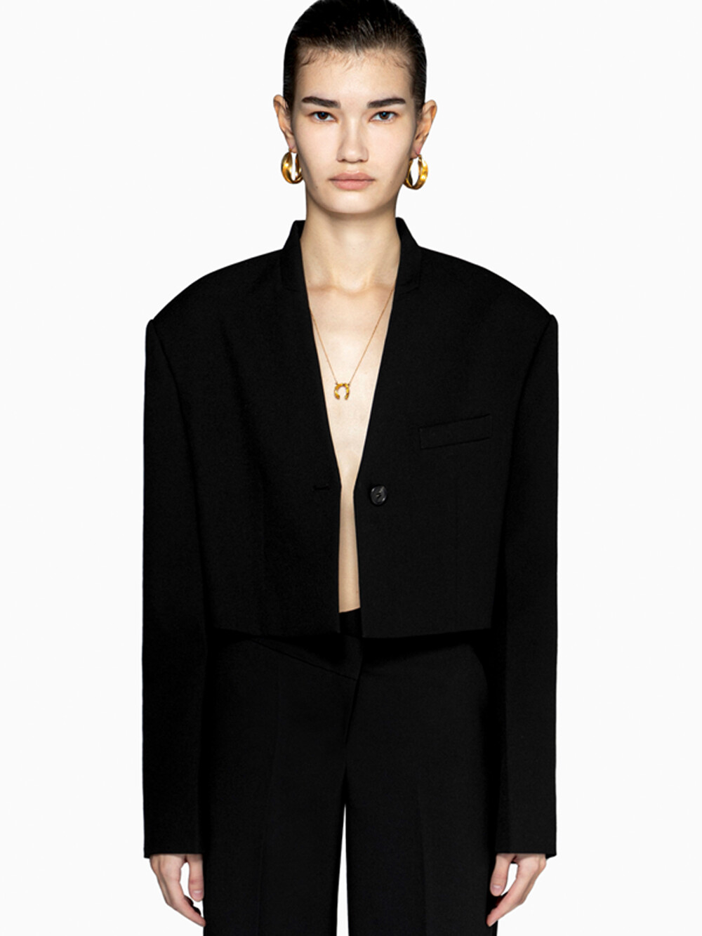 QUERY NO COLLAR TAILORED JACKET BLACK SHORT