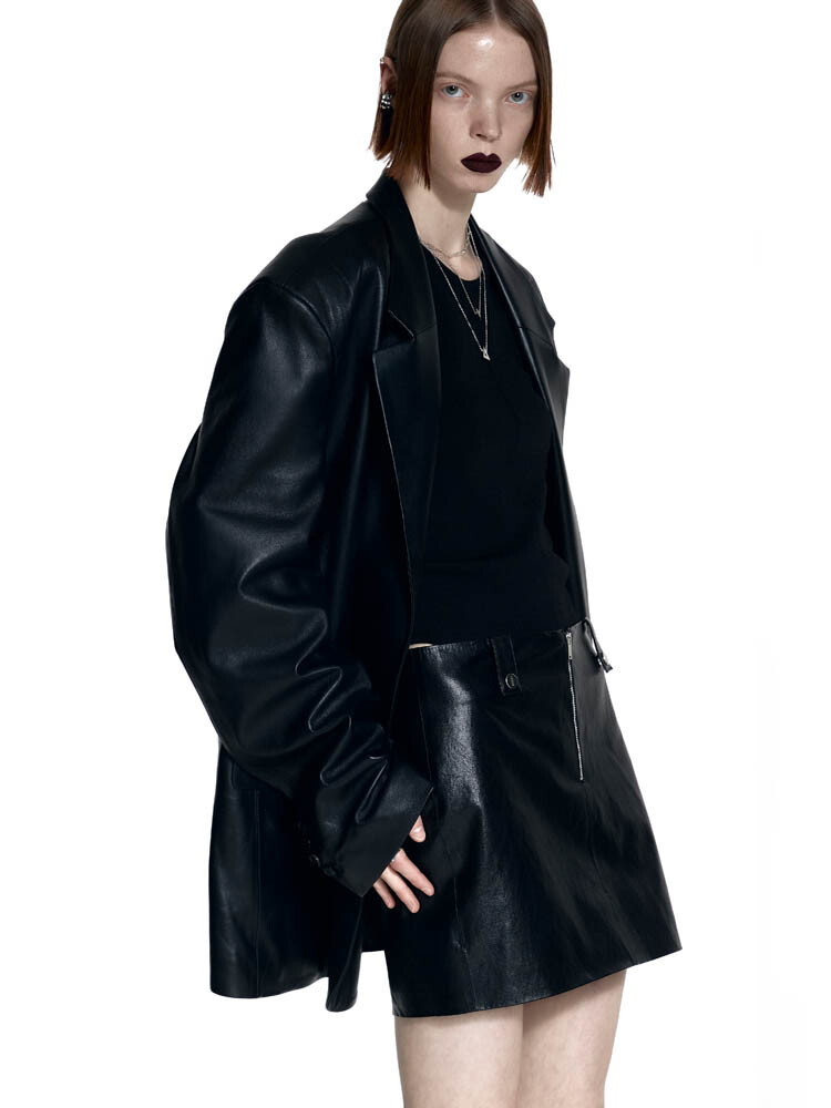 QUERY OVERSIZED LEATHER JACKET REAL LEATHER