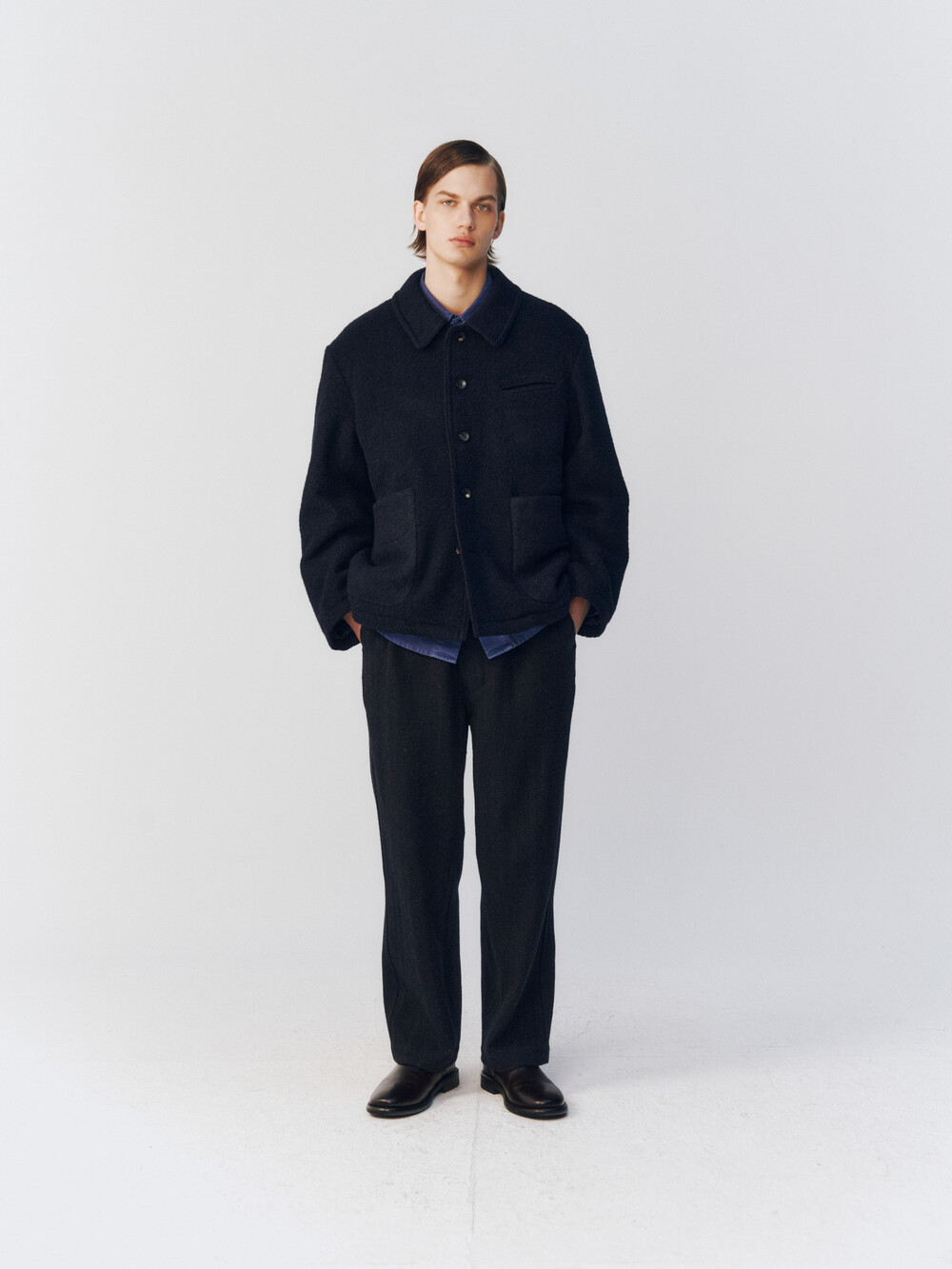 BOUCLE WOOL WORK JACKET_NAVY 착용 1