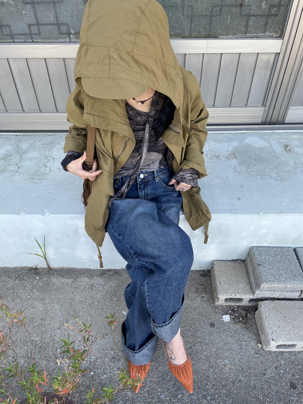 mountain nylon jacket (light gray/olive)