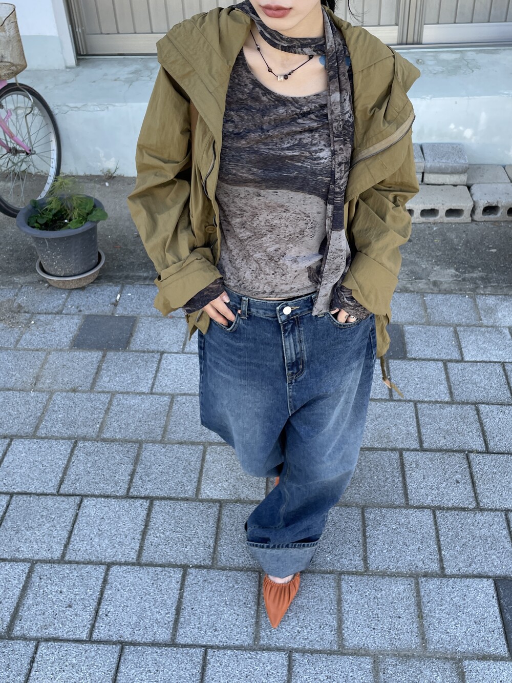 mountain nylon jacket (light gray/olive)