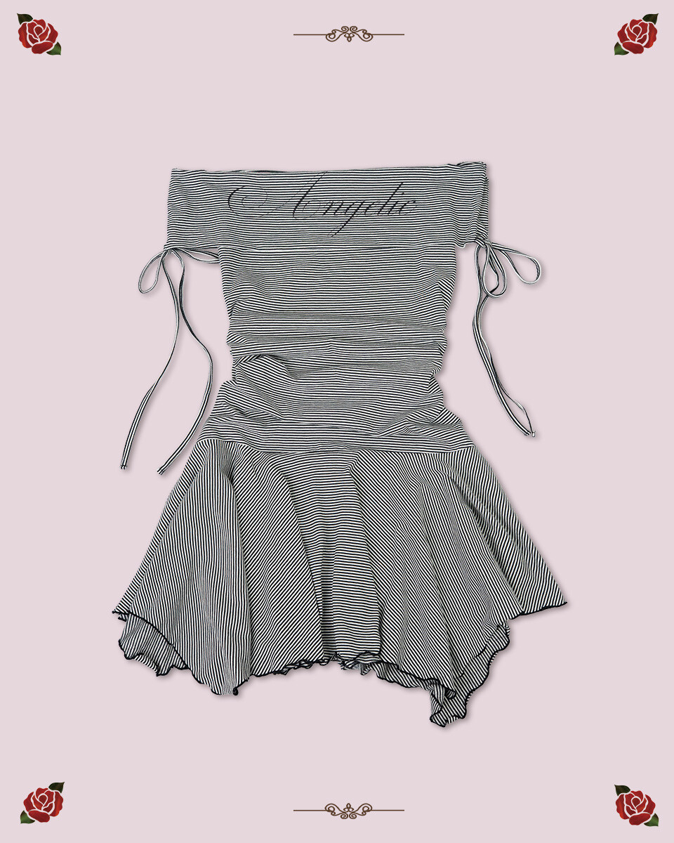 韓国大人気★elfelfelf archives 25ss ANGELIC STRIPE DRESS★ ANGELIC STRIPE DRESS [GRAY] - elfelfelf archives | 60