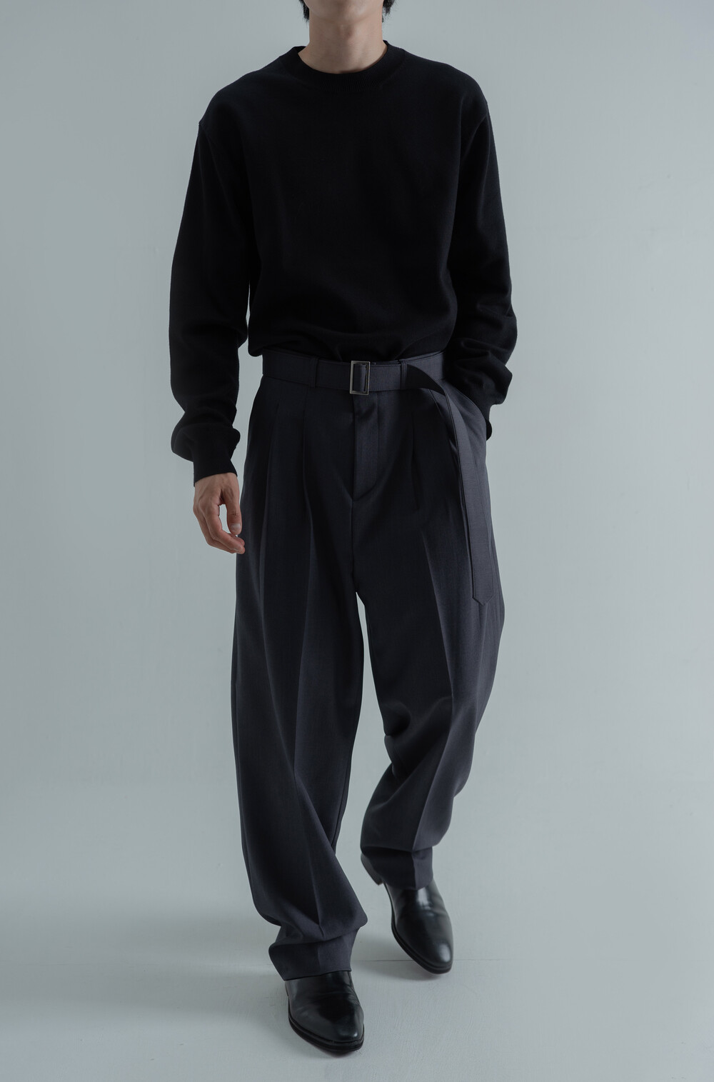 Belted wide slacks (2 color)