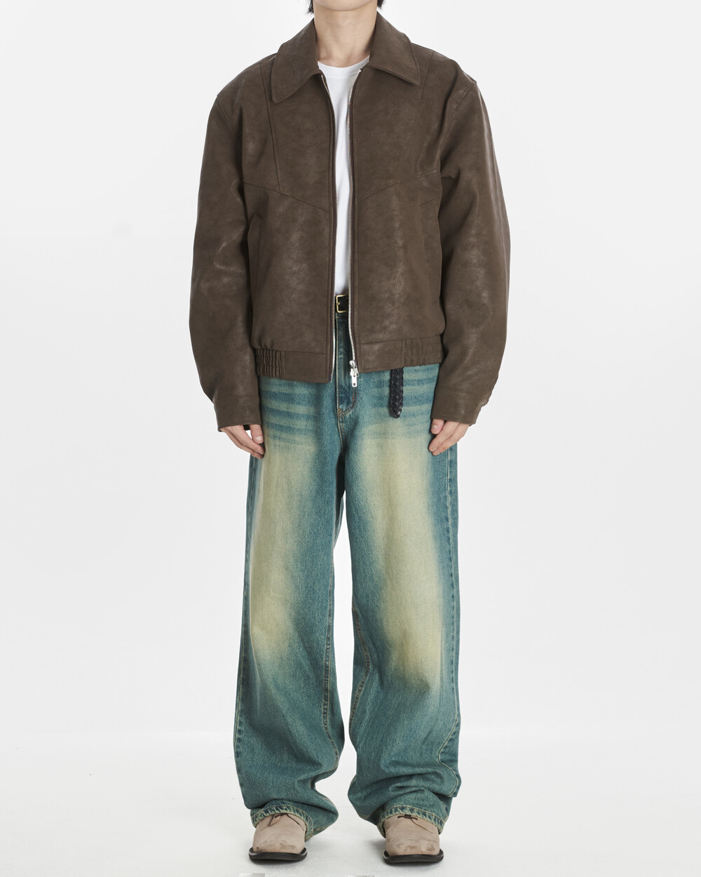 Sand wide highlight denim