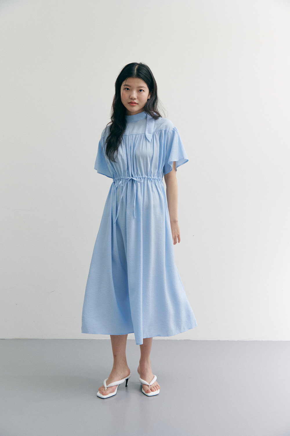 NECK RIBBON BEGONIA ONE-PIECE BLUE (Ganisong) ＠SEOUL