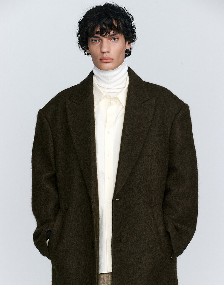 HET PEAKED LAPEL SINGLE COAT (KHAKI BROWN)
