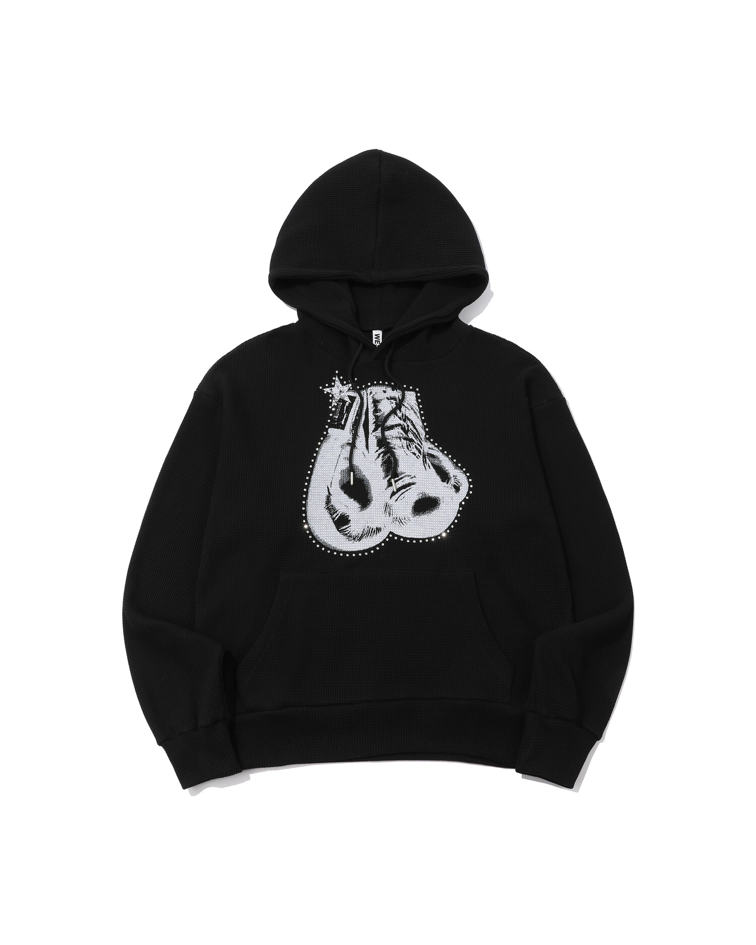 CUBIC DETAILED WAFFLE HOODIE(BLACK)
