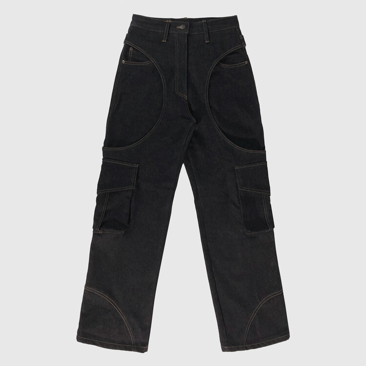 ★FULL OF SSUN★Circle Denim Cargo Pants★Vintage Black★ Circle Denim Cargo Pants (Vintage Black)