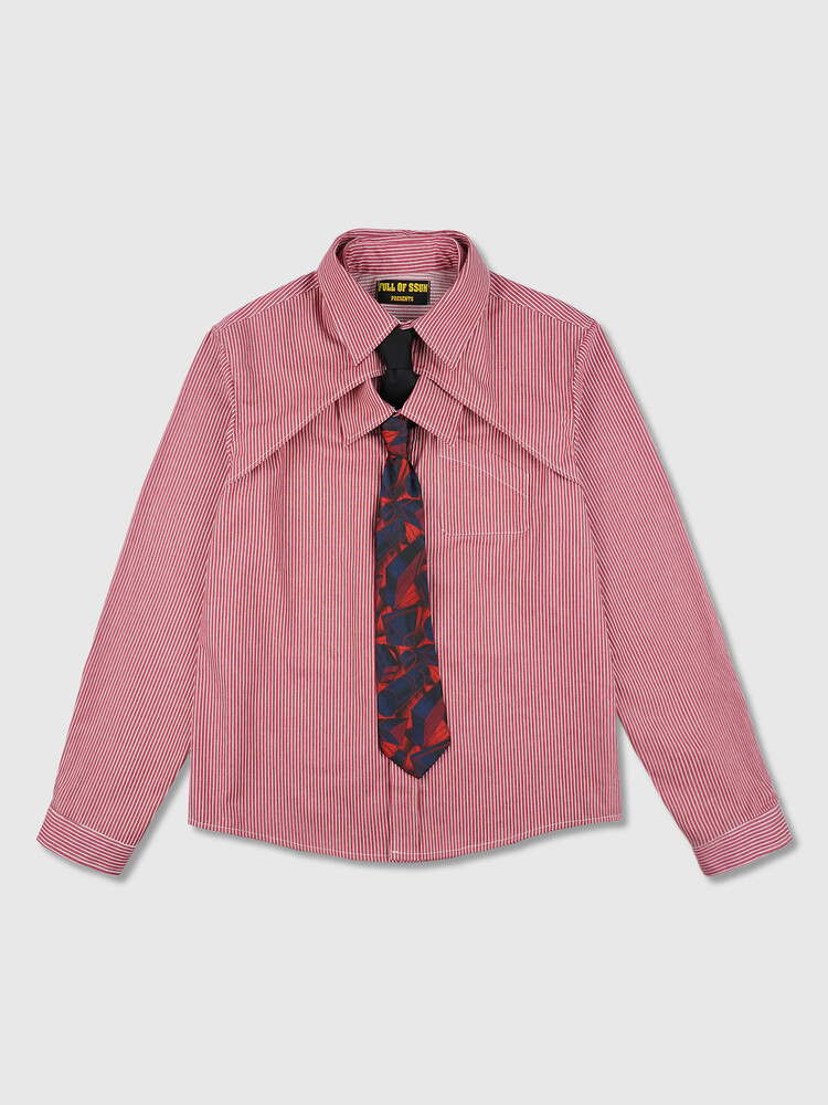 【FULL OF SSUN】Double Collar Stripe Shirts (Red) R6036 Double Collar Stripe Shirts (Red)