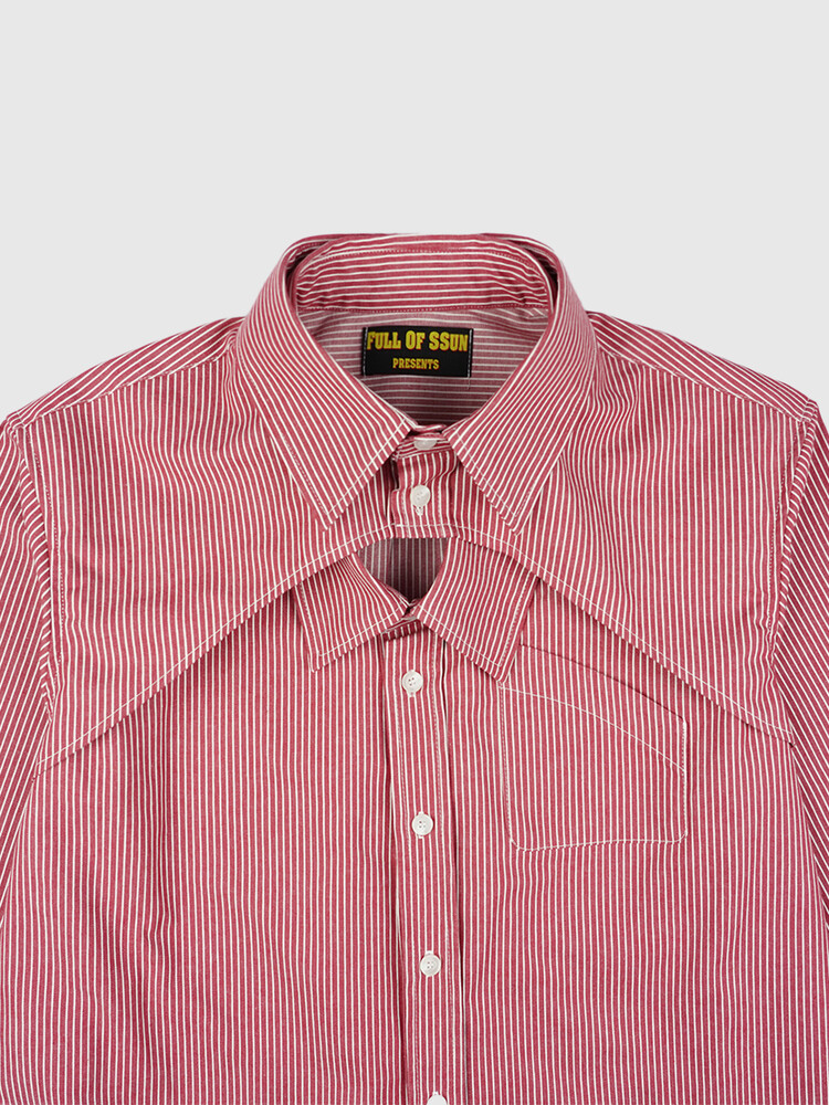 【FULL OF SSUN】Double Collar Stripe Shirts (Red) R6036 Double Collar Stripe Shirts (Red)