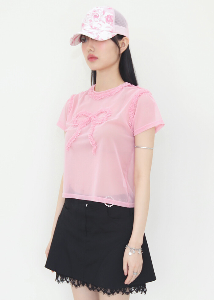 ★NOFFICIALNOFFICE★RIBBON MESH T-SHIRT PINK★正規品/送料込 image_1680860537793_1500.jpg