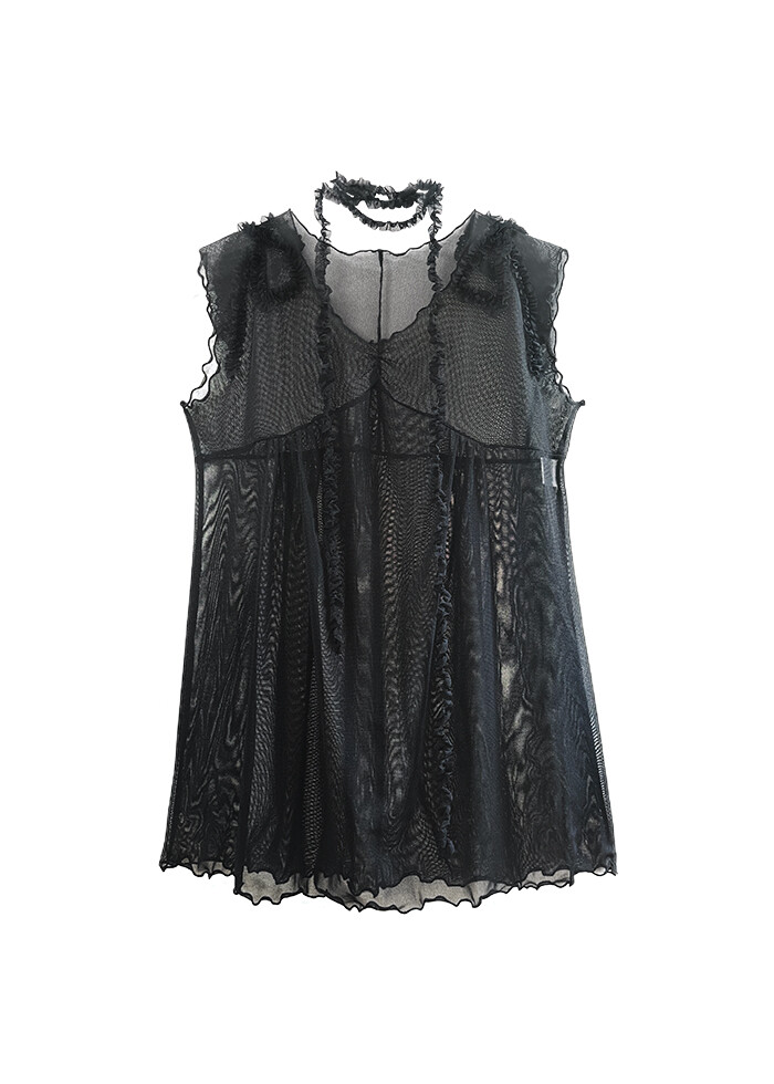 【NOFFICIALNOFFICE】24SS SHEER MESH RIBBON DRESS SHEER MESH RIBBON DRESS BLACK