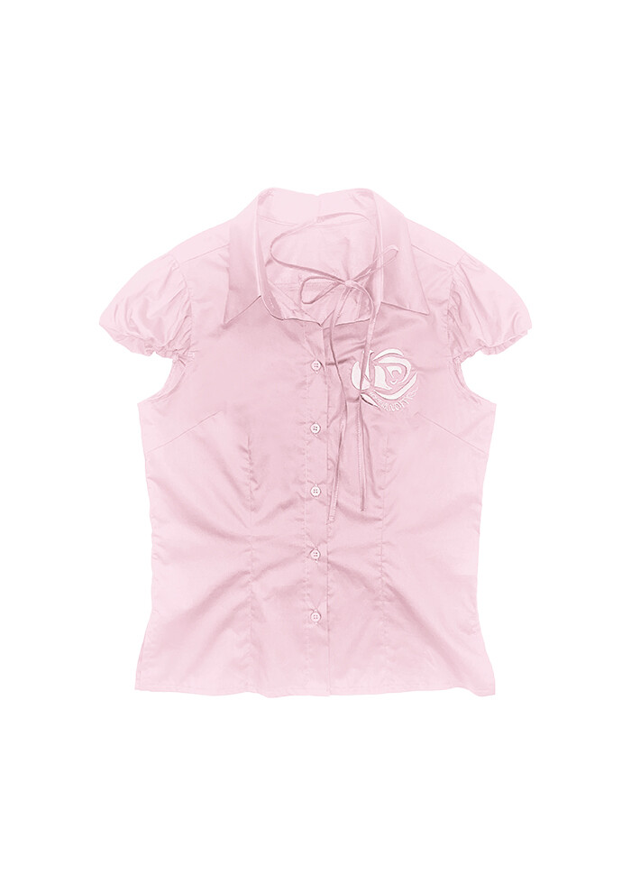 RIBBON TIE ROSE PUFF SHIRT PINK