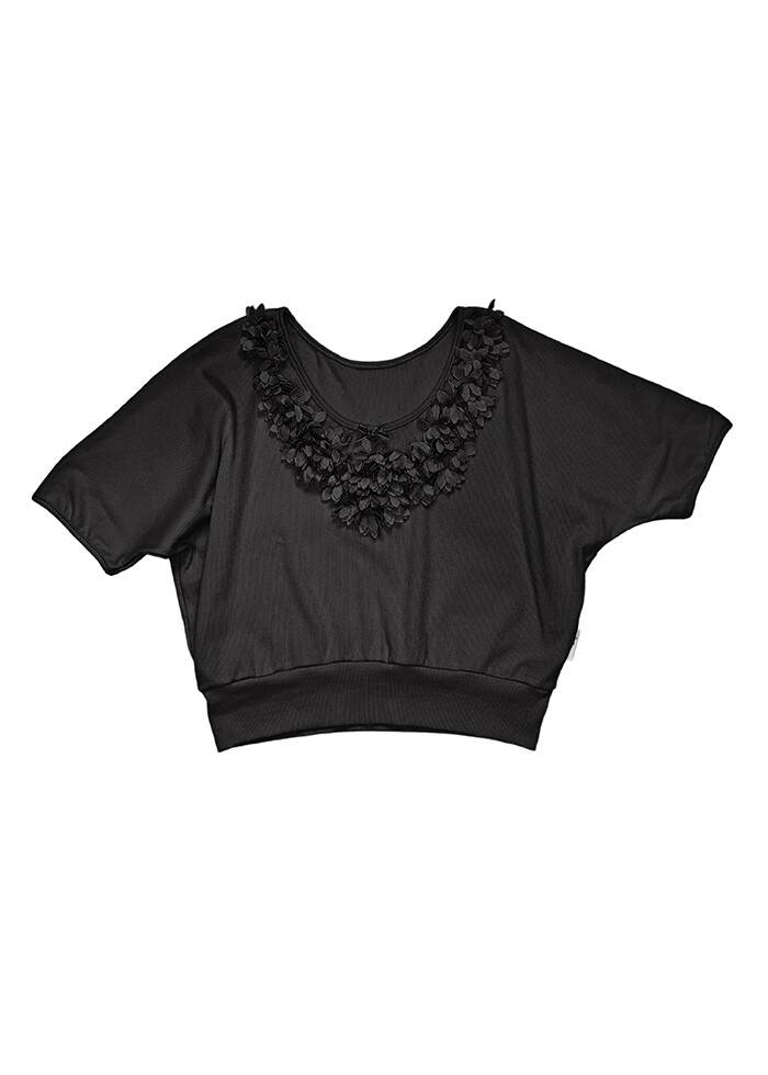 ★NOFFICIALNOFFICE★ FLOWER DECO RIBBON TOP FLOWER DECO RIBBON TOP BLACK