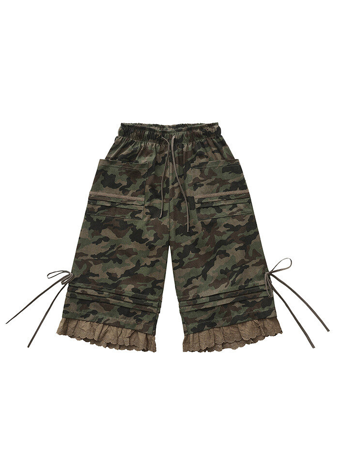 NOFFICIALNOFFICE ♥ LACE-TRIMMED PLEATED BERMUDA LACE-TRIMMED PLEATED BERMUDA CAMO