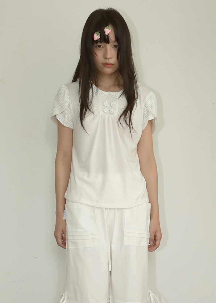 NOFFICIALNOFFICE★韓国★DOT MIX TULIP SLEEVE T-SHIRT 追跡付 DOT MIX TULIP SLEEVE T-SHIRT OFF WHITE
