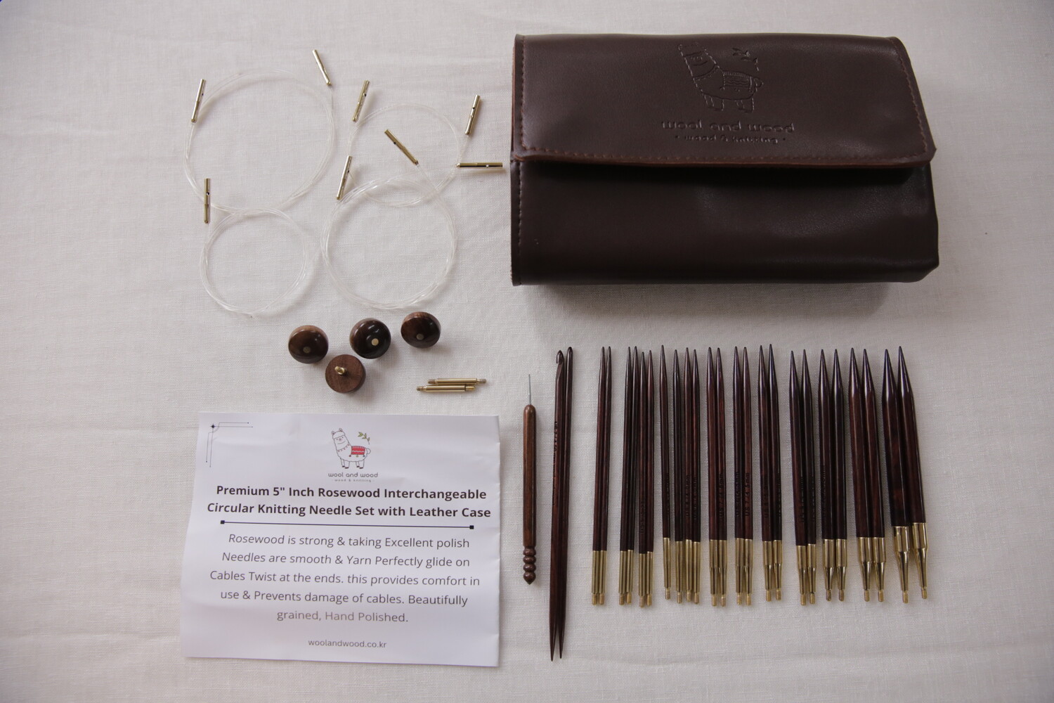 Premium 5 Inch Rosewood Interchangeable Circular Knitting Needle Set