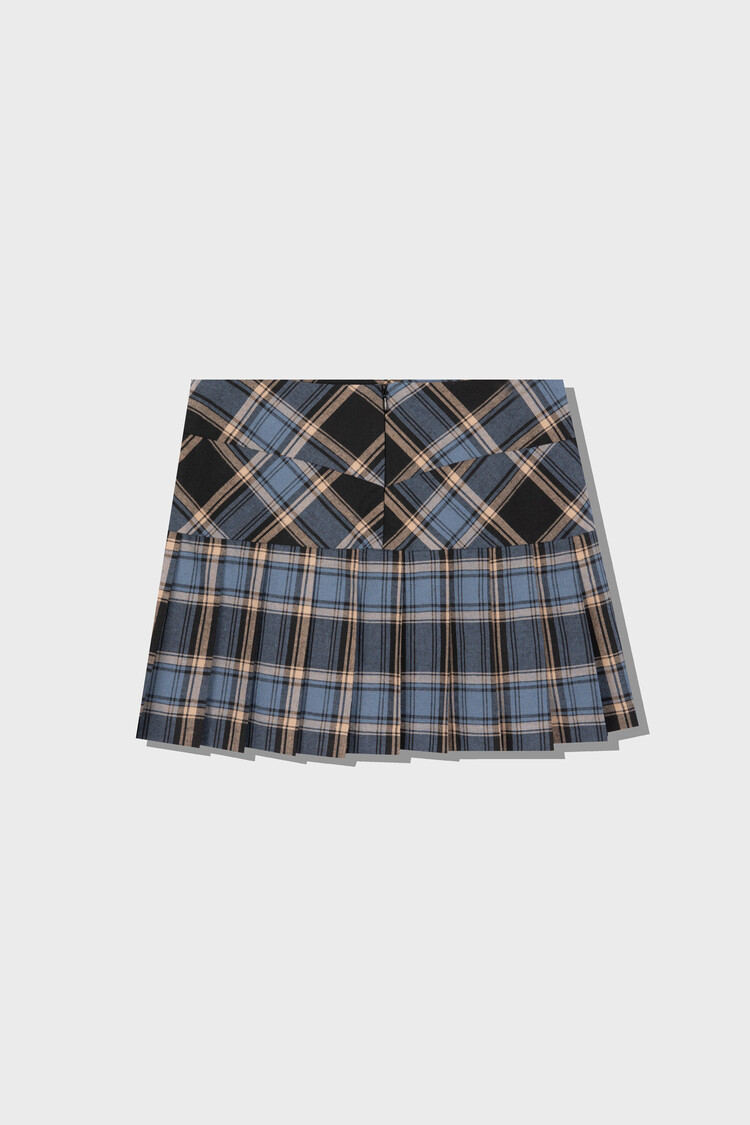★DIMANCHE★ CHECK PLEATS SKIRT 아이브 안유진 착용] CHECK PLEATS SKIRT (BLUE)