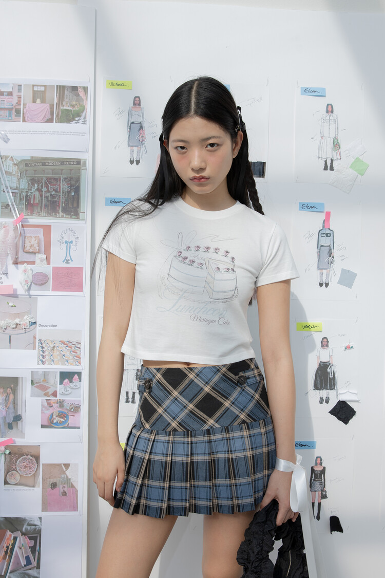 ★DIMANCHE★ CHECK PLEATS SKIRT 아이브 안유진 착용] CHECK PLEATS SKIRT (BLUE)