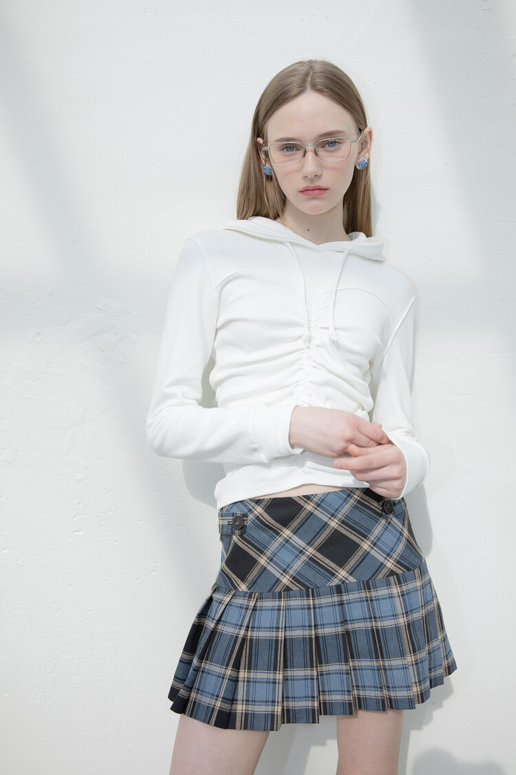 ★DIMANCHE★ CHECK PLEATS SKIRT 아이브 안유진 착용] CHECK PLEATS SKIRT (BLUE)