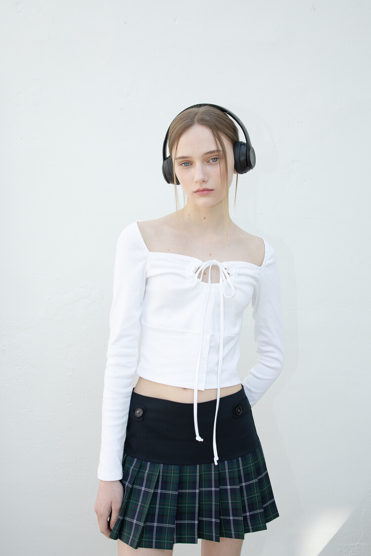 CHECK PLEATS SKIRT (NAVY)