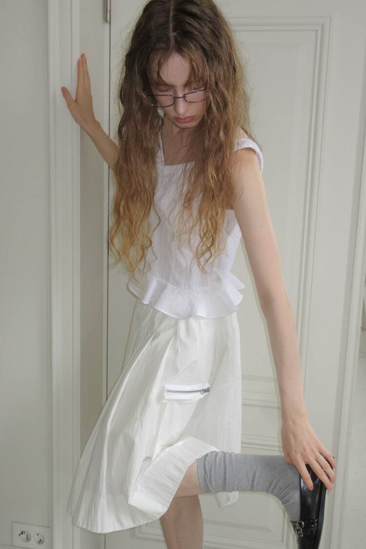 【DIMANCHE】PLEATS VOLUME MIDI SKIRT PLEATS VOLUME MIDI SKIRT (WHITE)