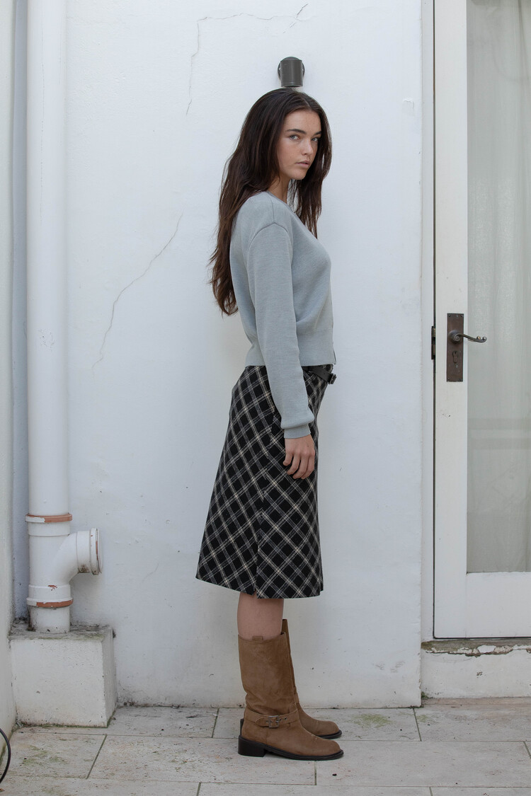 ★DIMANCHE★CLASSIC CHECK LONG SKIRT CHECK LONG SKIRT (BLACK/IVORY)