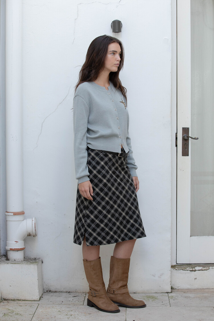 CHECK LONG SKIRT (BLACK/IVORY)