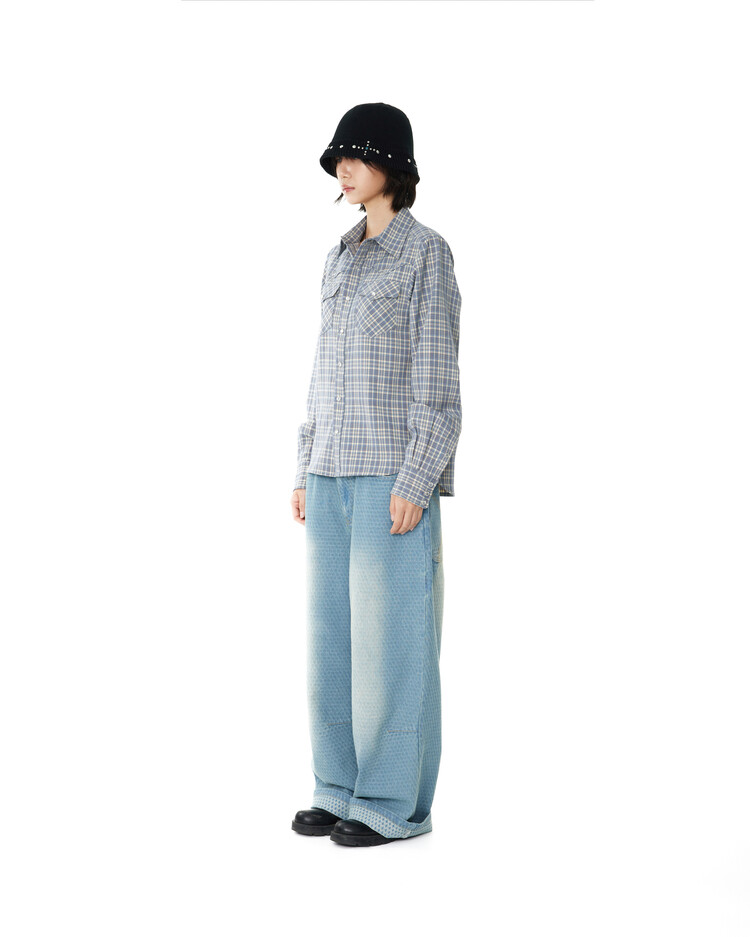 デニム・ジーパン AAKAM Grid Pattern Denim Pants 2 Colors AAKAM Grid Pattern Denim Pants