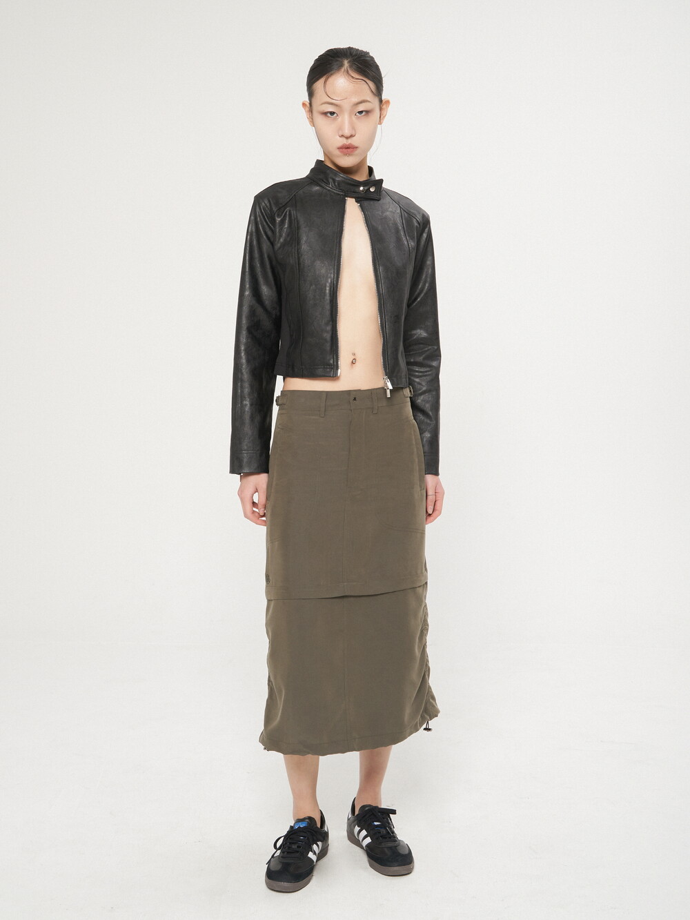 SIDE PANEL LEATHER JACKET, BLACK