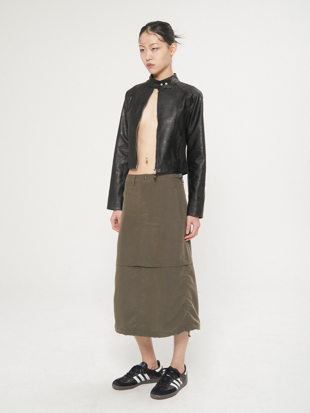 SIDE PANEL LEATHER JACKET, BLACK